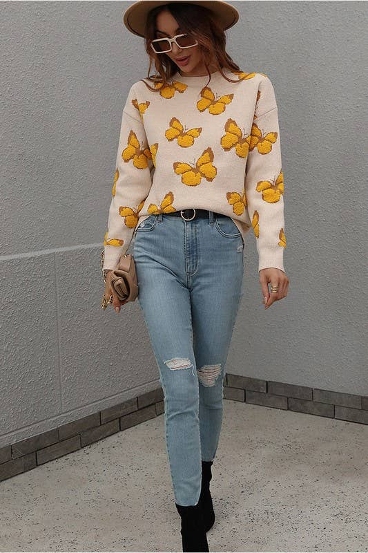 Butterfly Long Sleeve Sweater - She Won This