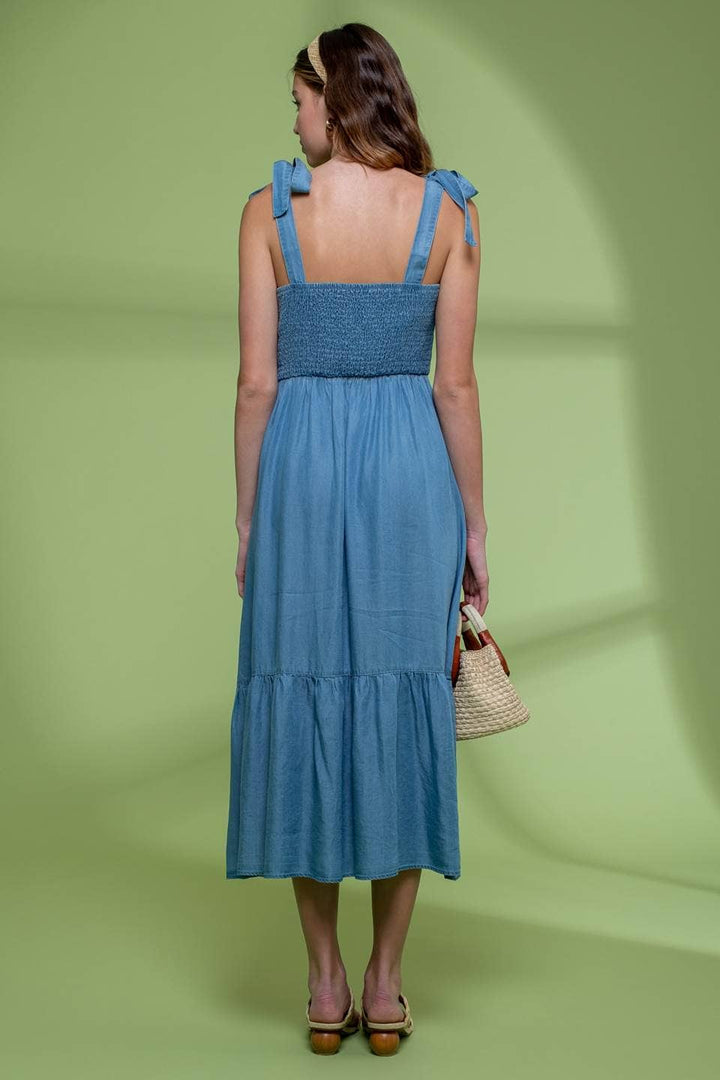 Smocked Chambray Midi Dress - She Won This