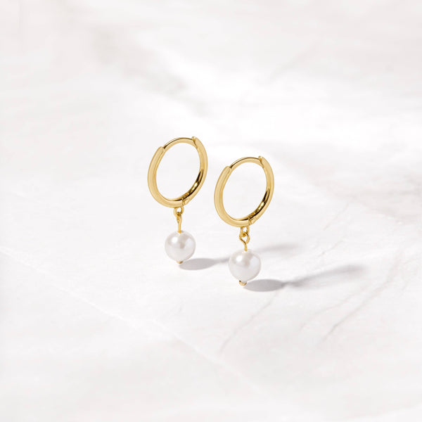 Dainty Pearl Charm Hoops