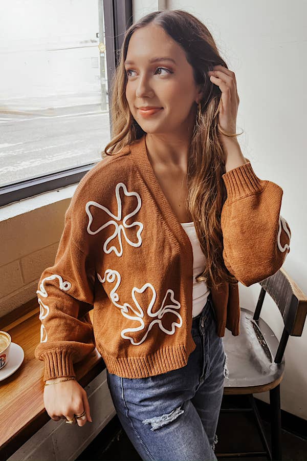 Quinn Brown Cream Floral Cardigan - She Won This