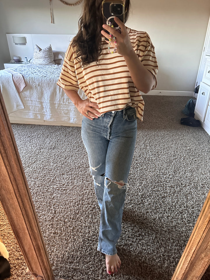 Retro Stripe Top: Rust and Cream - She Won This