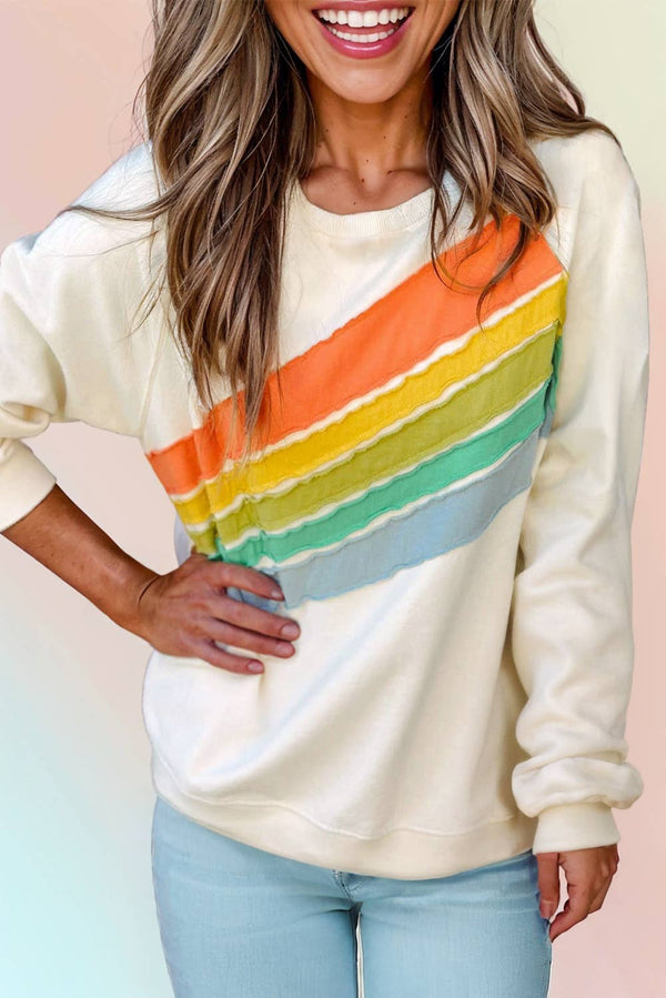 Color Block Rainbow Striped Loose Fit Sweatshirt 🌈