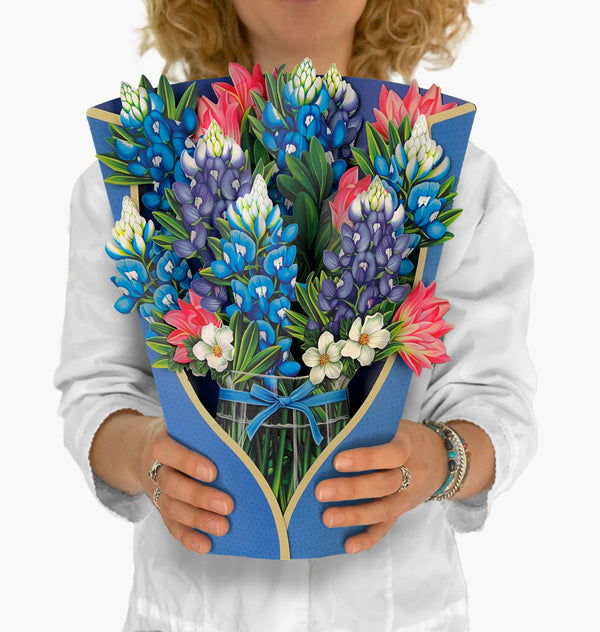 Blue Bonnets Pop-Up Bouquet – 8 Flowers with Envelope &amp; Notecard