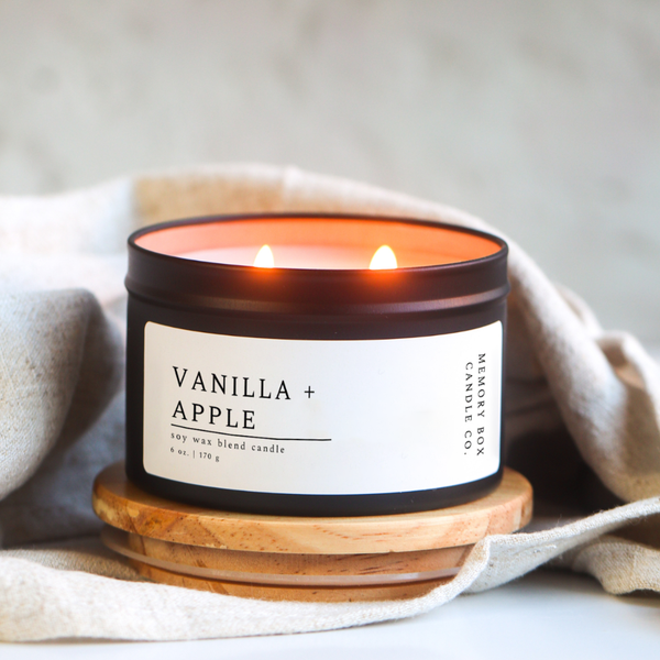 Vanilla + Apple - 6 oz. Matte Black Soy Candle Tin