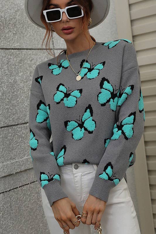 Butterfly Long Sleeve Sweater - She Won This