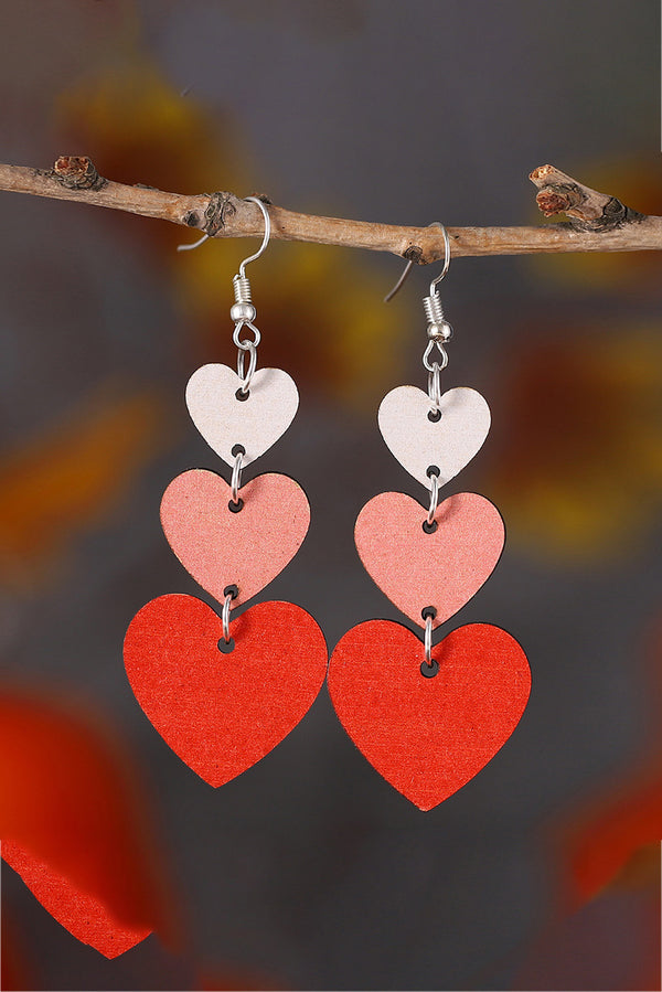 Red Heart Shape Tiered Dangle Earring