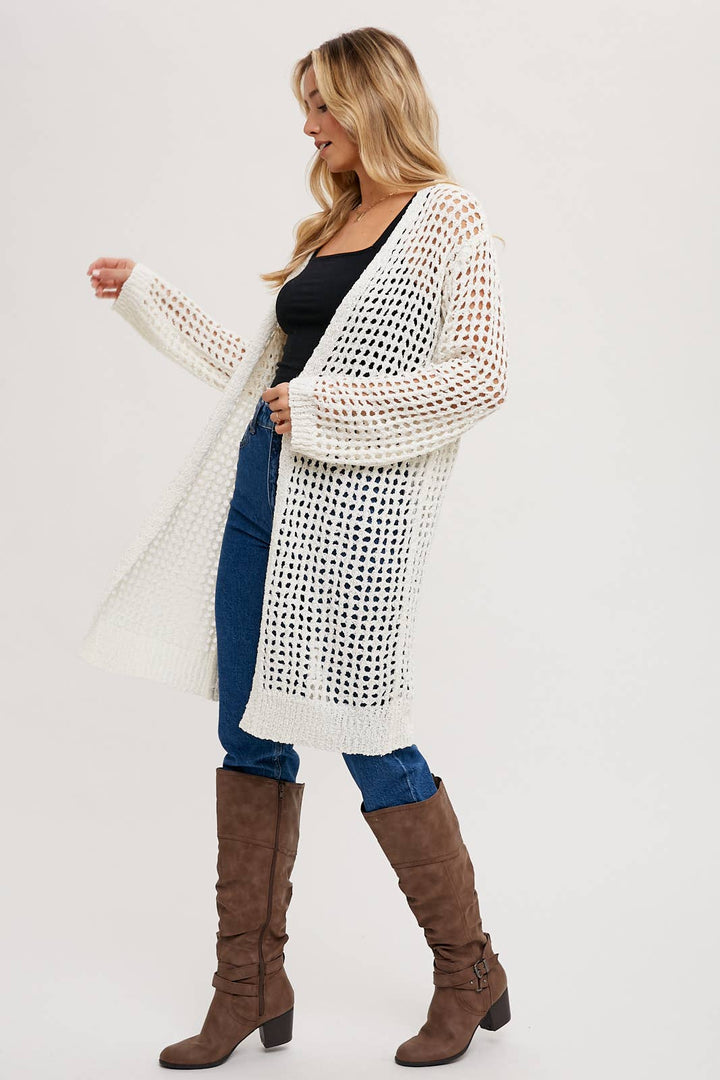 Open-Knit Longline Cardigan - She Won This