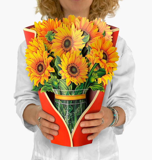 Sunflowers Pop-Up Bouquet – 8 Flowers with Envelope &amp; Notecard 🌻