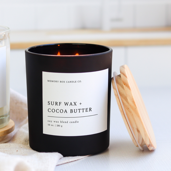 Surf Wax + Cocoa Butter- 10 oz. Matte Black Glass Soy Candle