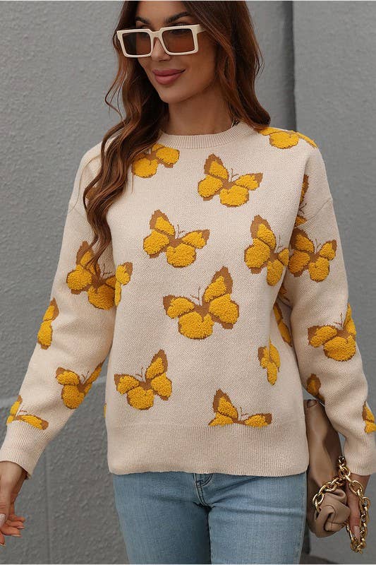 Butterfly Long Sleeve Sweater - She Won This