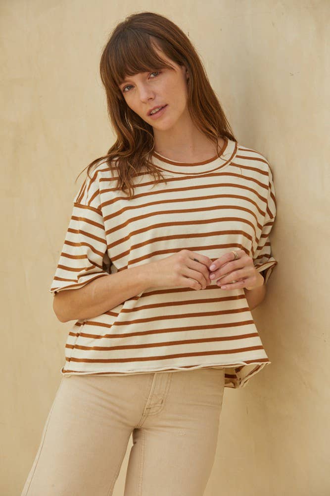 Retro Stripe Top: Rust and Cream - She Won This